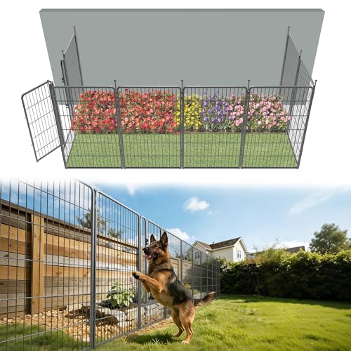 FXW No Dig Garden Fence, Outdoor for Yard, 45in(H) x 18.2ft(L), 8 Panels - color: Silver, size: 45"H
