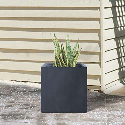 Kante Charcoal Concrete Planter 10" W, All-Weather Square Small Pot