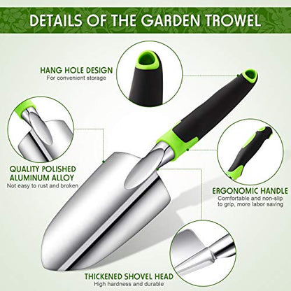 2 Pcs Garden Trowel Hand Shovel Tool Soil Scoop with Soft Rubberized Non Slip Handle Aluminum Alloy Potting Shovel for Digging Planting (Yellow, Green)