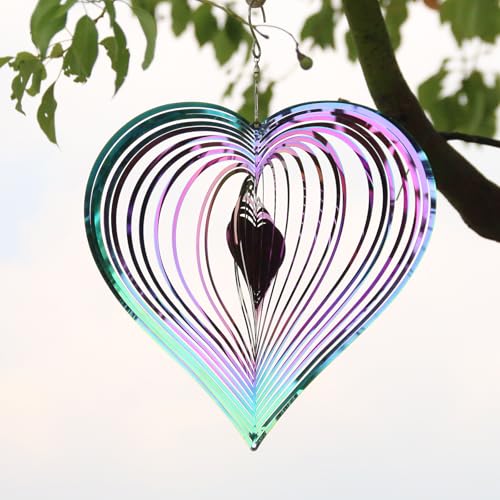 Phuryllic Wind Spinners Outdoor, Garden Decor, Bird Deterrents for Outside, 3D Metal Yard Decorations for Patio & Backyard, Unique Gardening Gifts for Women & Moms - 10in Purple Heart