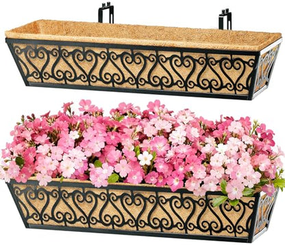 2 Pack 30 Inch Deck Railing Planter Box - Window Boxes Planters with Adjustable Brackets Coco Liners Balcony Planters Railing Hanging for Window Flower Boxes Outdoor Garden Decor - size: 30 Inch
