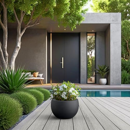 Kante Black Concrete Planter 11.8" Dia All-Weather Round Small Pot - color: Black, size: 11.8-Inch Dia