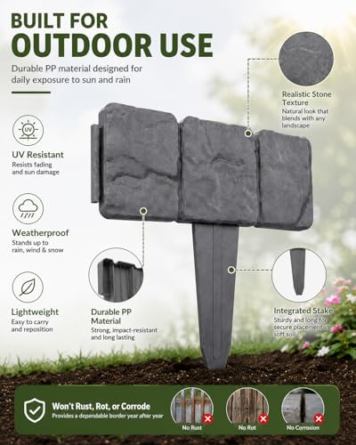 Faux Stone Garden Fence No Dig Landscape Edging Border (Gray, 20pcs) - color: Gray