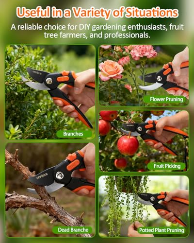 8.5" Pruning Shears for Gardening, Professional SK5 Steel Garden Scissors with Teflon Coating, Adjustable Cutting Range, Safety Lock, Ideal for Branches, Flowers & Bonsai