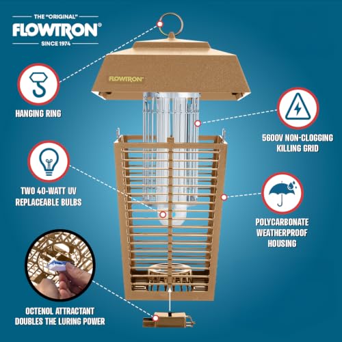 Flowtron Bug Zapper, 1.5 Acre Outdoor, Two 40W UV Bulb, 5600V Zap, Tan - color: Tan