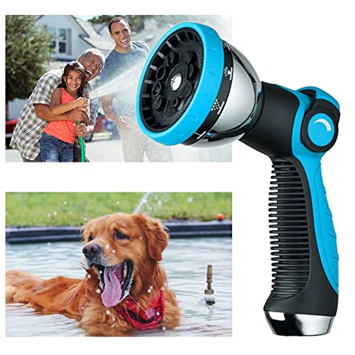 Garden Hose Nozzle Spray Nozzle,10 Hose Metal Duty Watering Patterns Thumb Control On Off Valve, High Pressure Nozzle Sprayer for Watering Plants, Car Wash,Cleaning,Showering Pets Blue - color: Blue