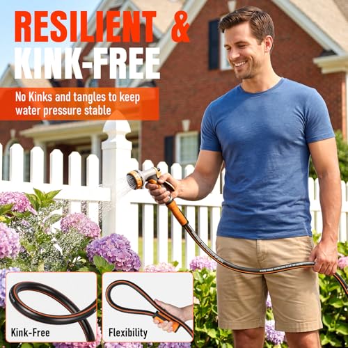 Garden Hose 50 ft x 5/8", Heavy Duty Water Hose, Flexible and Durable, Kink Resistant Lightweight Hybrid Hose, Leakproof Yard Hose with Male to Female Fittings - color: Black, size: 50ft