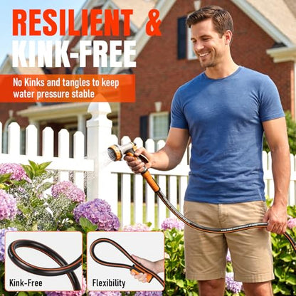 Garden Hose 50 ft x 5/8", Heavy Duty Water Hose, Flexible and Durable, Kink Resistant Lightweight Hybrid Hose, Leakproof Yard Hose with Male to Female Fittings - color: Black, size: 50ft