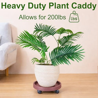 Doseno Plant Stands, 2 Pack Rolling Plant Caddy with Wheels, 12.8-Inch - color: Coffee Brown