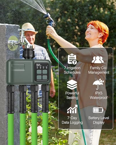 WiFi Water Timer for Garden Hose, Sprinkler Timer 4 Zone, Smart Hose Water with WiFi Irrigation Controller,Voice Control RF433 Automatic Irrigation System/Rain Delay/Manual Watering D34WT06 - style: 4 ZONE