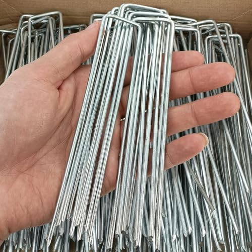 50 Pcs 6 inch Garden Landscape Staples Galvanized Pins 11Gauge Lawn Stakes for Weed Barrier Ground Cover,U-Type Heavy Duty - size: 50 Pcs x 6"