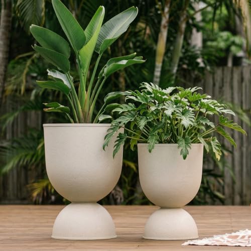 KOL Plastic Planters, Beige Urn Planters 2 Pack, 18 Inch+23 Inch - color: Beige, size: Bundle: 18"+23"