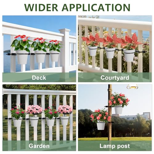 6" Clamp-On Flower Pot Ring, 4 Pack Heavy Duty Deck Flowerpot Holder Ring Metal Planter Hanger Hanging Plant Holder
