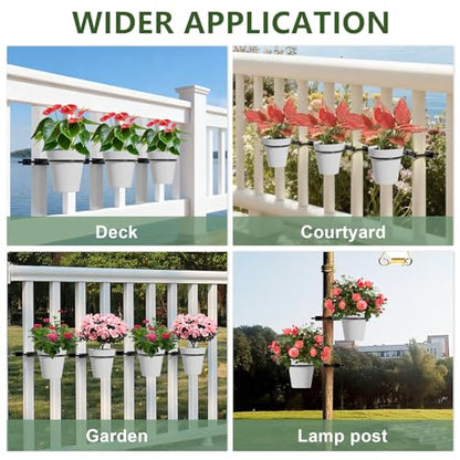 6" Clamp-On Flower Pot Ring, 4 Pack Heavy Duty Deck Flowerpot Holder Ring Metal Planter Hanger Hanging Plant Holder