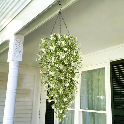 Waipfaru 4pcs Fake Hanging Plants, Faux Ivy Fake Vines Greenery - color: White Flowers, size: 4Pcs Plants