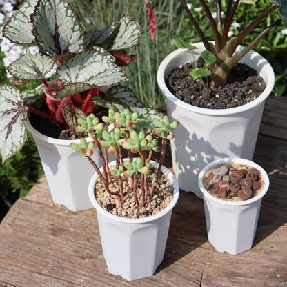 14 Pack 4.40 Inch White Plastic Deep Nursery and Seedling Pots, Round Planter Container for Transplanting, Cutting, Succulent - color: White, size: 4.40 inch