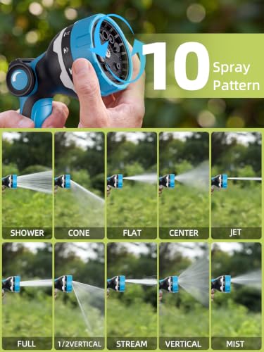 Garden Hose Nozzle with 10 Spray Patterns, Water Hose Sprayer for Outdoor - color: Sky Blue