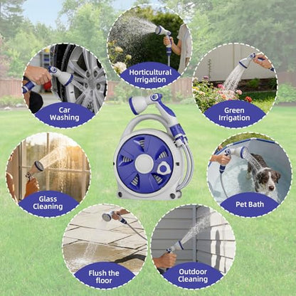 Retractable Garden Hose Reel 1/2 Inch x 50 FT | Heavy Duty Rewind Wall Mount Hose Holder with 10-Pattern Spray Nozzle for Garden Watering, Car & Boat Washing, Pet Cleaning