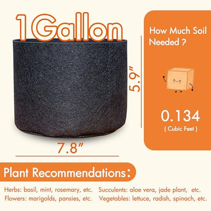 Gardzen 20-Pack 1 Gallon Nonwoven Grow Bags, Aeration Fabric Pots - size: 1 Gallon