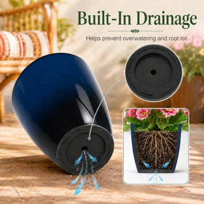 Neoaider Set of 3 Tall Planter, 24/21/12in Large Plastic Planter, Dark Blue - color: Dark Blue