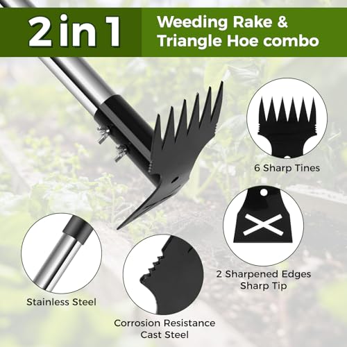 Weed Puller Tool with Long Handle - 54" Heavy Duty Manual Weeder & Garden Hoe, 2 in 1 Uprooting Tool for Yard, Lawn, Flower Bed, and Patio, Durable Weed Remover for Gardening (54") - style: 54"