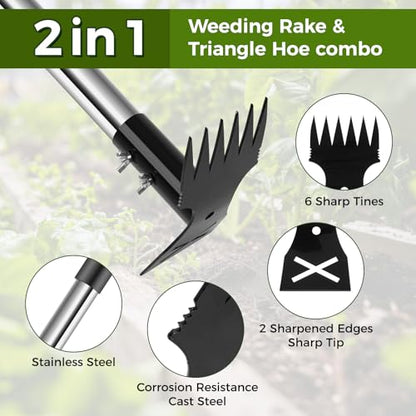 Weed Puller Tool with Long Handle - 54" Heavy Duty Manual Weeder & Garden Hoe, 2 in 1 Uprooting Tool for Yard, Lawn, Flower Bed, and Patio, Durable Weed Remover for Gardening (54") - style: 54"