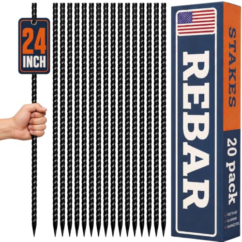 Happin® 24 Inch Rebar Stakes, Straight Garden Stakes Heavy Duty Galvanized Metal Stakes, Landscape Timber, Concrete Form, Tree & Plant Support, Yard Stakes, Ground Anchors (I Shape – 20 Pack) - size: 24inch