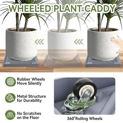 14.5" SquarePlant Caddy Beige with Hidden Wheels & Garden Tools Set - size: 14.56 Inch - Grey (2 Pcs)