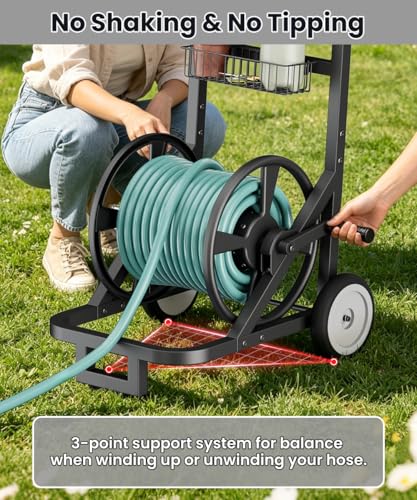 Artigarden Garden Hose Reel Cart with Wheels, Outdoor Water Hose Cart Black - color: Black, size: Holds 125 ft