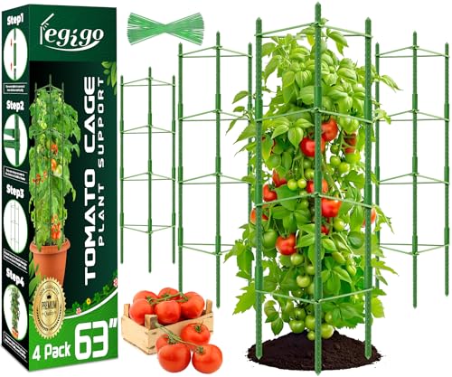 Legigo 4 Pack Tomato Cage for Garden, Up to 63Inch Sturdy Tomato Trellis - color: Green 4 Pack, size: 63 Inches
