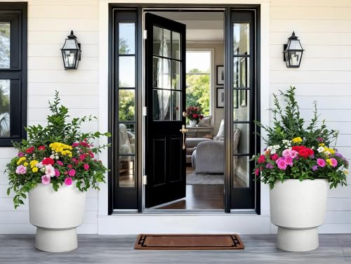 2-Pack 16.75" White Terrazzo Urn Planters with Detachable Bases - color: 16.8"h-sand White