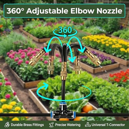 2026-Upgrade 100Ft 1/4" Drip Irrigation System,Garden Watering Kit with 20Pcs 360° Adjustable Copper Nozzles,Automatic Atomizing Sprinkler,DIY for Outdoor,Lawn,Greenhouse,Raised Beds (50FT/14pcs) - size: 50FT/14pcs