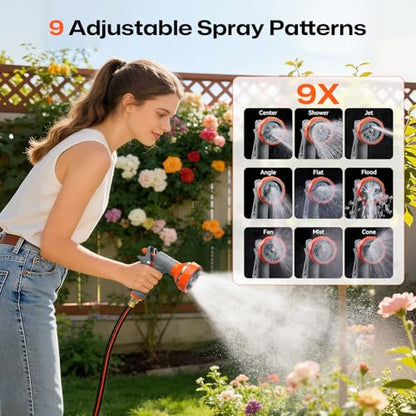 Retractable Garden Hose Reel, 1/2 Inch x 85 ft Wall Mounted, Heavy Duty Garden Hose Reel with 9 Patterns Nozzle, Any Length Lock, Upgraded Slow Return System and 180°Swivel Bracket (1/2" 85FT) - size: 1/2" 85FT