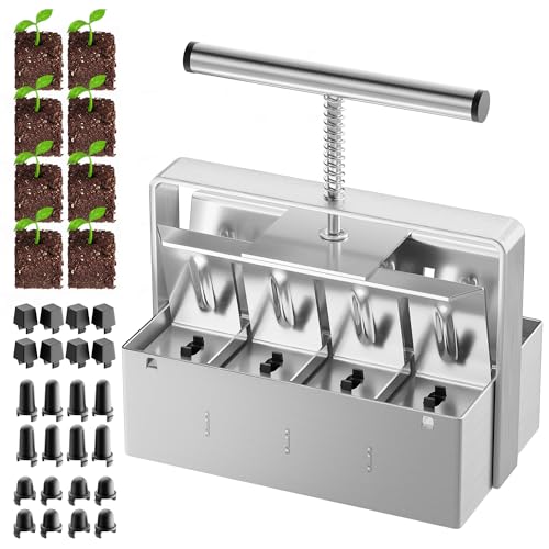 Soil Blocker, 8 Cell Soil Block Maker 2 Inch with 3 Sizes Seed Pins, 2024 Seed Handheld Block Maker with Comfortable Handle, Garden Blocking Tools for Seedings, Cuttings, Greenhouses - color: 8 Cell Soil Blocker