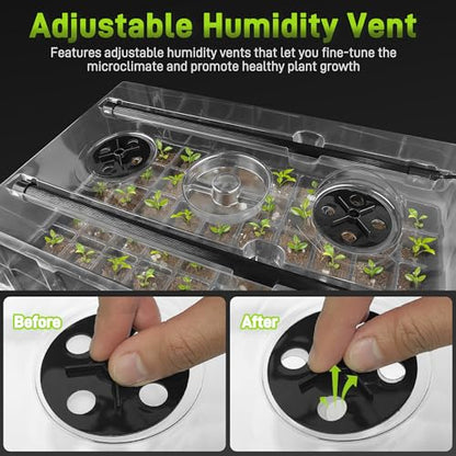 Mulctun 60-Cell Seed Starter Tray with Grow Light, Seedling Starter Trays with 4.08" Humidity Dome, Self-Watering Plant Germination Trays,Seed Starter Kit for Seeds Growing (Black) - size: 1 Pack