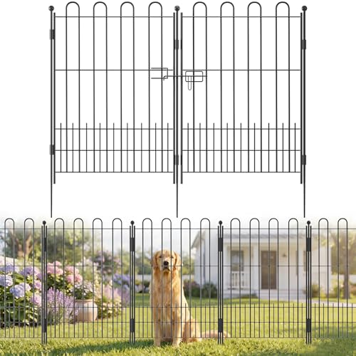 Bepatio 5 Panels Arc Metal Tall Garden Fence with Gate,39.5" H Dog Barrier - size: 5 Panels 39.5in(H)x11.5ft(L)-With Gate