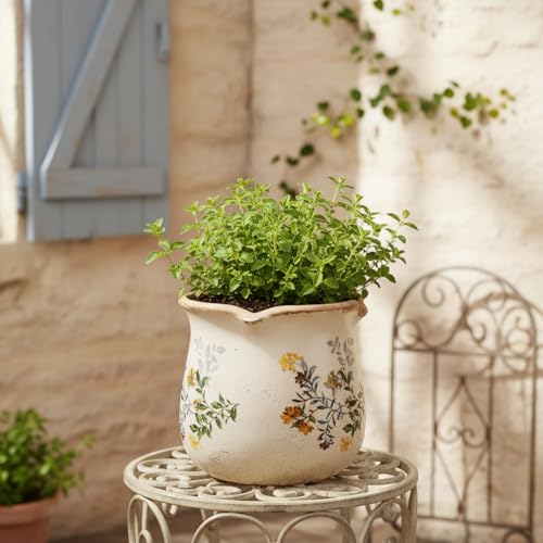 Ceramic Flower Vase, Rustic Farmhouse Vases & Planting Pots with Drainage - color: Yellow Blooms
