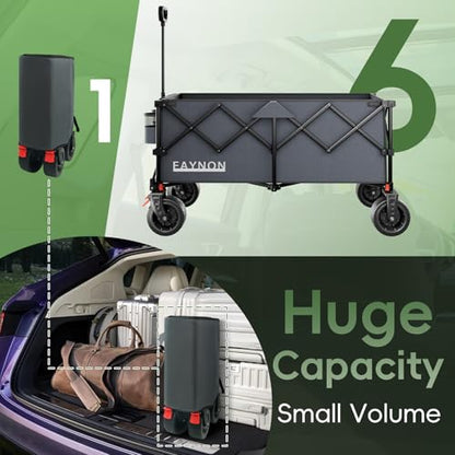46" L Collapsible Foldable Extended Wagon, 500LB Weight Capacity with 280L Heavy Duty Folding Cart,Utility Wagon with All-Terrain Beach Wheel & Drink Holders,Gray - color: Dark Gray