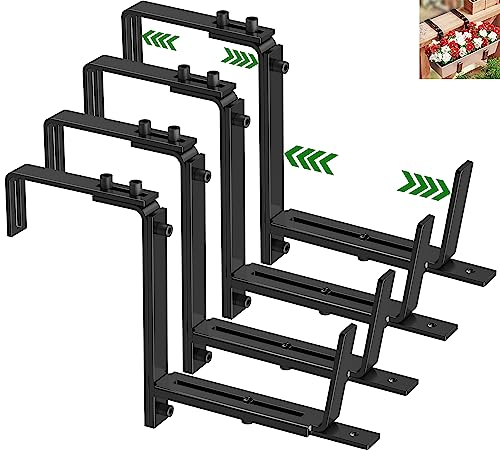 HFHOME 4PCS Adjustable Planter Window Box Planters Hanging Flower Box Holders Brackets, Heavy Duty Wall Mount Holder for Windowsills, Garden, Fences, and Balcony - Black - size: Set of 4 - Black