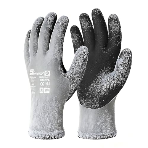 Schwer 2 Pairs 100% Waterproof Winter Work Gloves Latex Coated, CR3305, M - color: Winter Grey, size: Medium