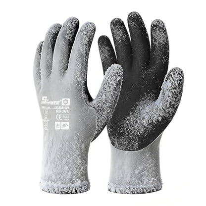 Schwer 2 Pairs 100% Waterproof Winter Work Gloves Latex Coated, CR3305, M - color: Winter Grey, size: Medium