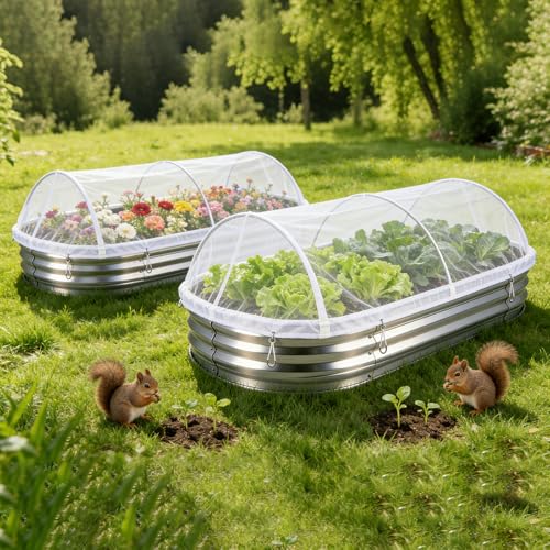 Augshy 2 Pack Garden Netting for Raised Beds, 4x2x1ft Mesh Plant Covers