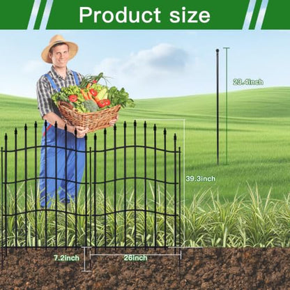 No Dig Garden Fence Panels with Gate, 8 Panels, 40in H x 17.5ft L - size: 8 Panels with Gate - 40in(H) x 17.5ft (L)