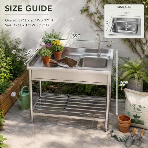 Potting Bench for Outdoor Garden, 39 Inch Stainless Steel Potting Table - size: 39 Inch