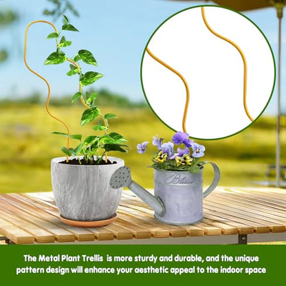 13.4 Inch Small Trellis for Potted Plants, Metal Plant Trellis Indoor - color: Wave-Metal