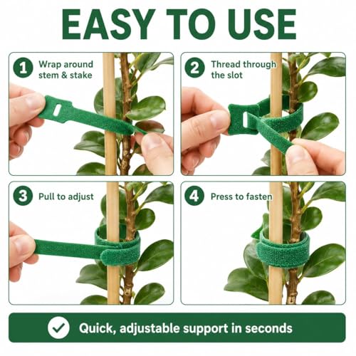 100PCS Garden Plant Ties with Hook & Loop - Reusable Adjustable Nylon Straps for Vines, Tomatoes, Stems, and Plant Support, Secure Non-Slip Fastening Clips - size: 100PCS