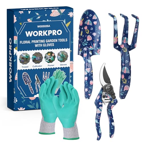WORKPRO Aluminum Garden Tool Set, 4PCS Hand Garden Tools with Box - style: Blue insect