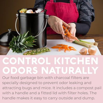 Epica Kitchen Compost Bin for Kitchen Countertops, 1.3 Galllon - Black - color: Black