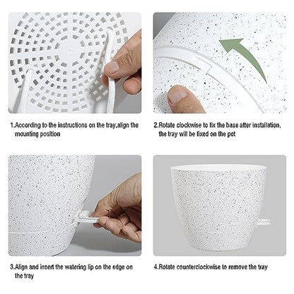 UOUZ Large Self Watering Pots, 12/10/9 Plastic Planters with High Drainage Holes and Deep Reservoir for Indoor Outdoor Garden Plants and Flowers, White Speckles - color: White Speckles