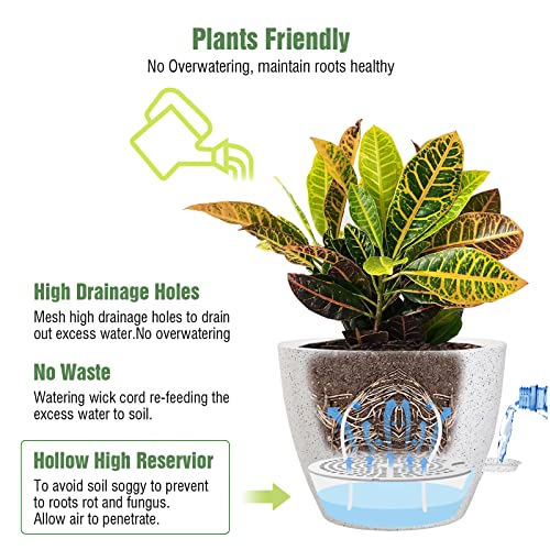 UOUZ Large Self Watering Pots, 12/10/9 Plastic Planters with High Drainage Holes and Deep Reservoir for Indoor Outdoor Garden Plants and Flowers, White Speckles - color: White Speckles